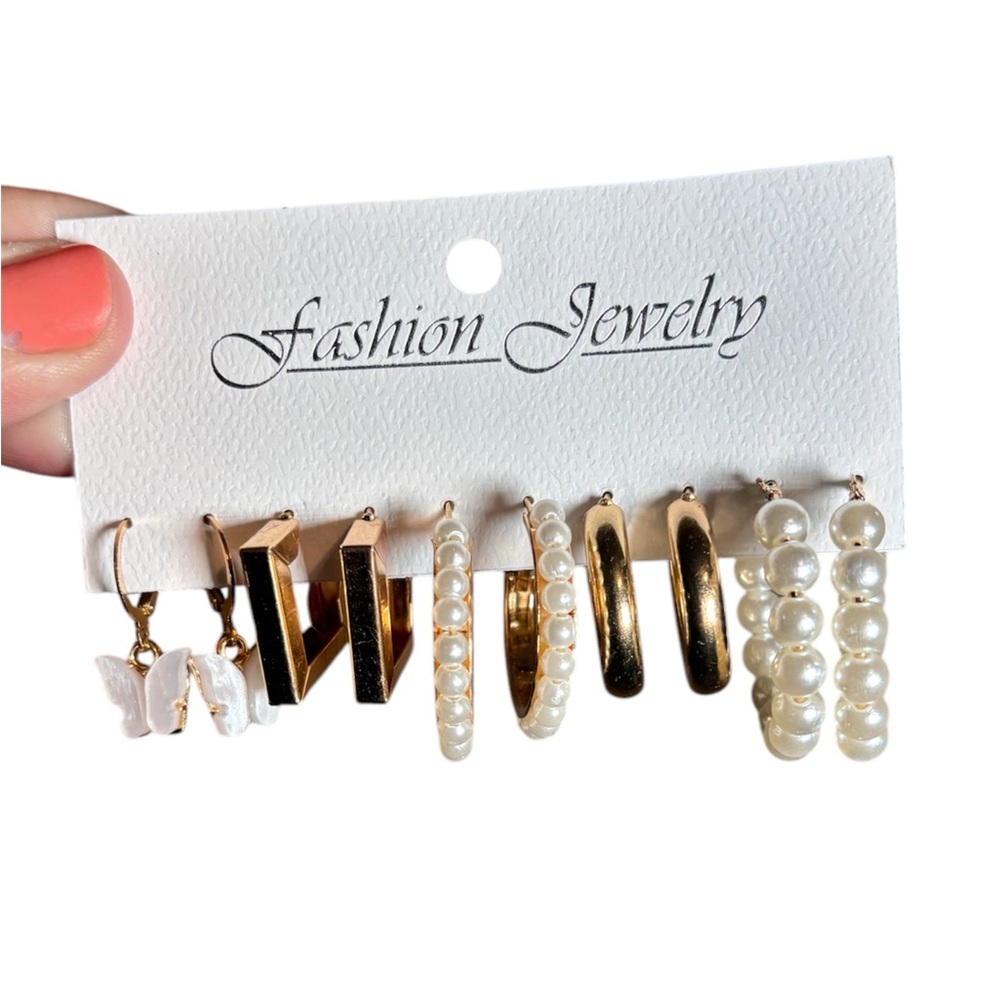 Gold and Pearl Earring Set